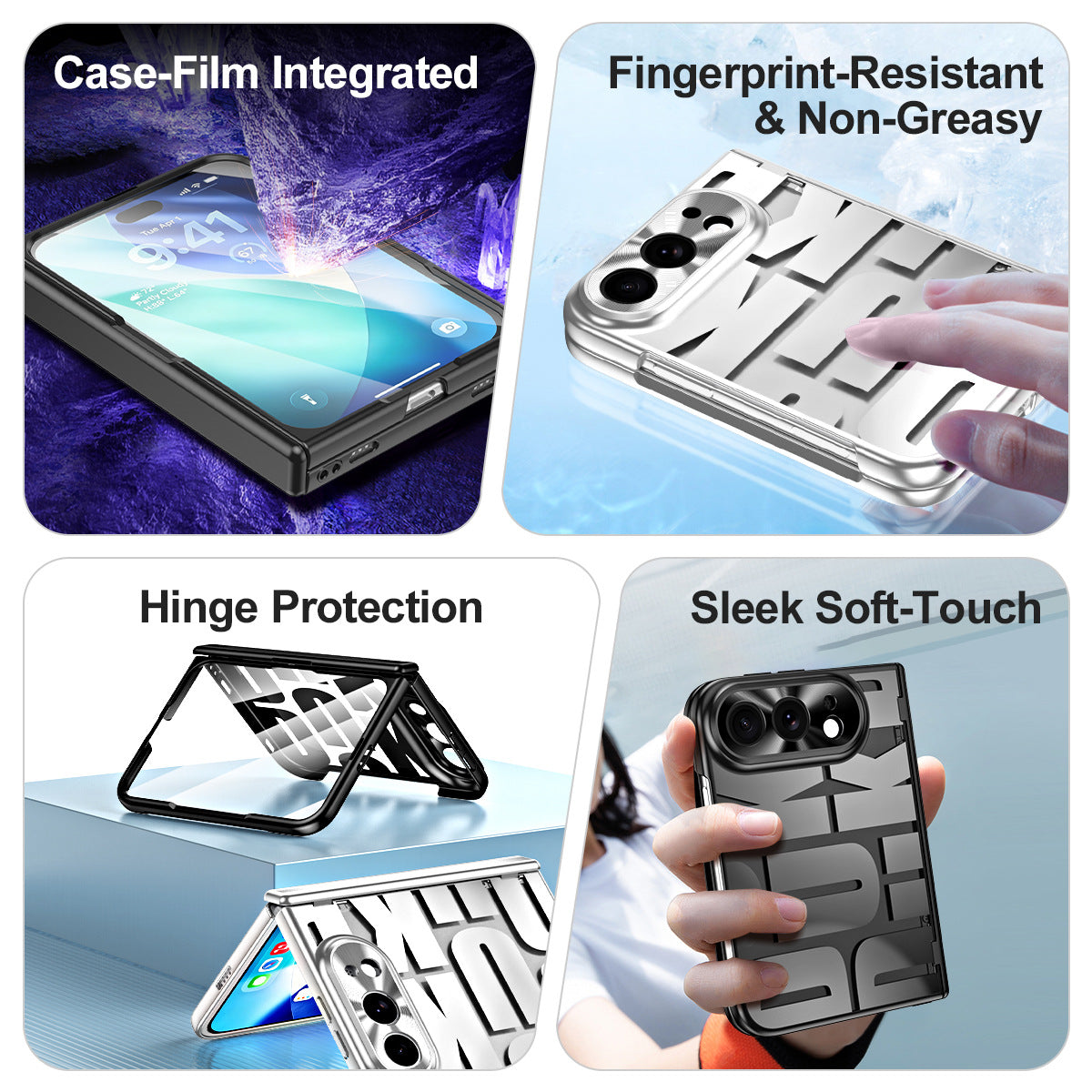 iPhone Duo | Raised-Lettering Case with Hinge Protection & Tempered Glass