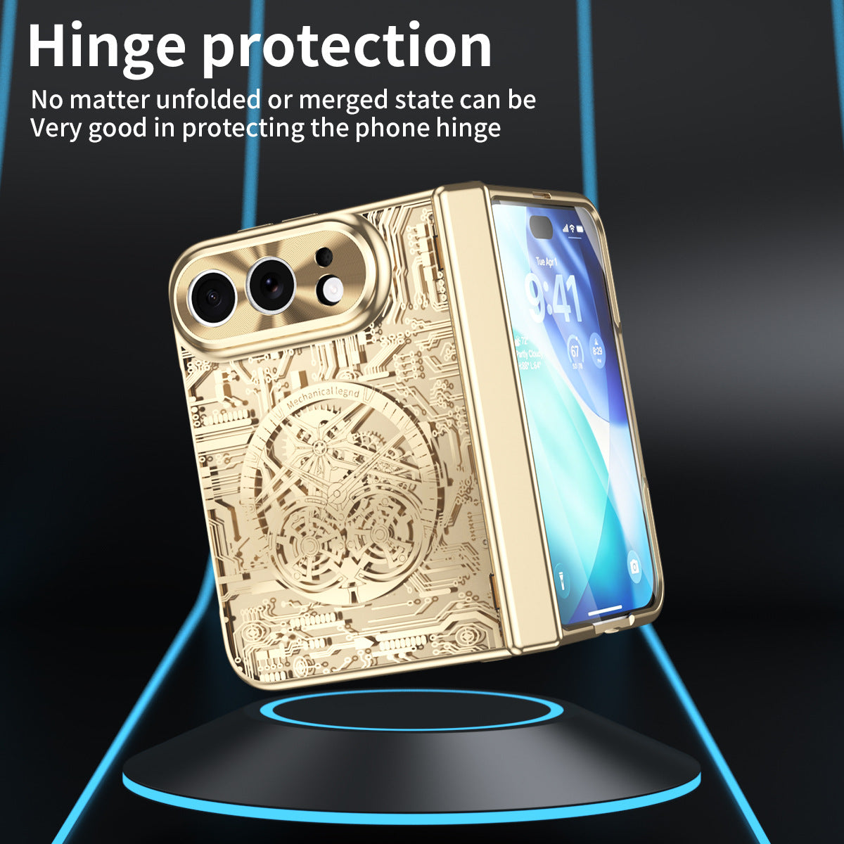 iPhone Duo | Mechanical-Pattern Case Built-in Tempered Glass Film & Hinge Protection
