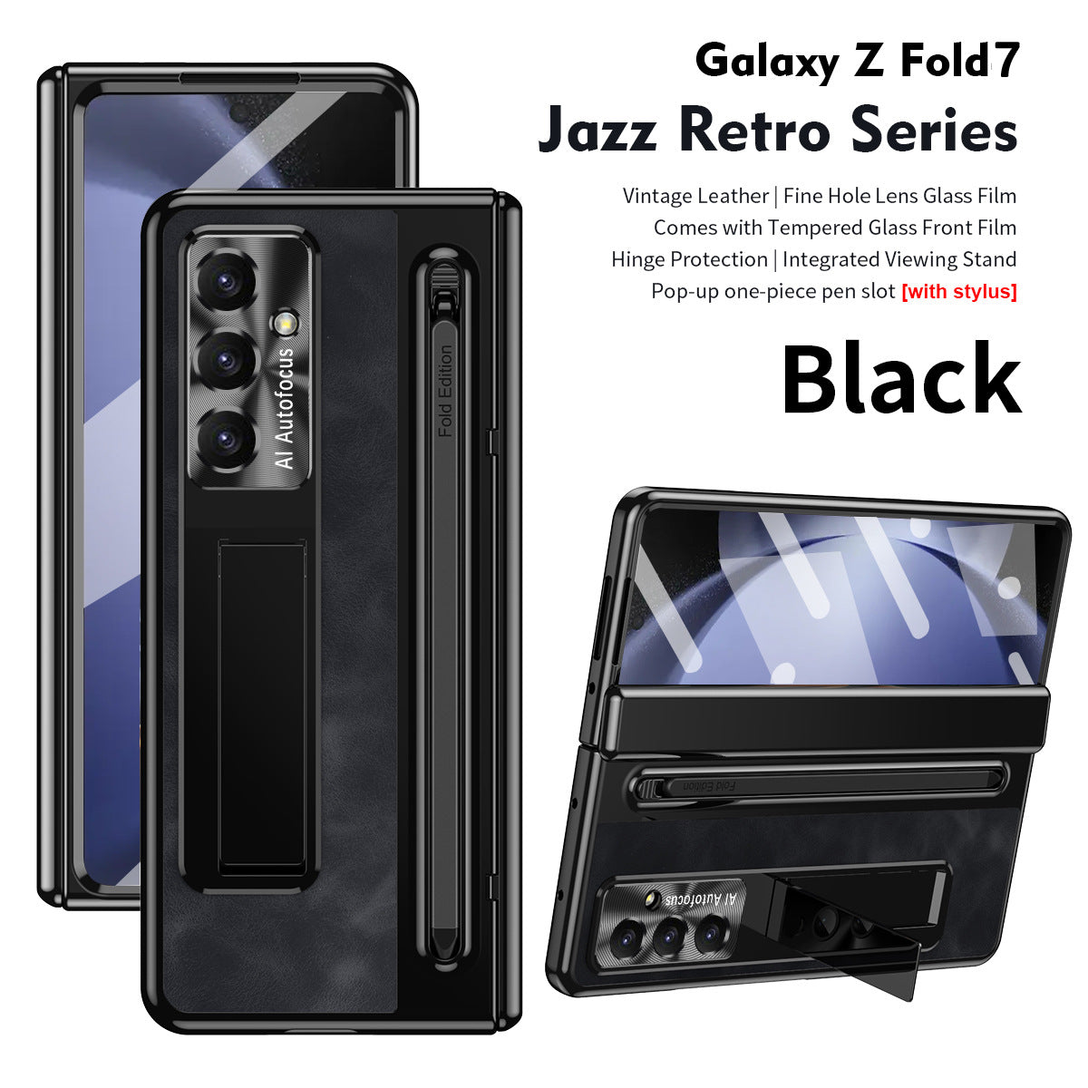Jazz Retro Style Anyi-fall Protective Leather Phone Case For Galaxy Fold 7/6/5/4 With Front Protection Film And Stylus