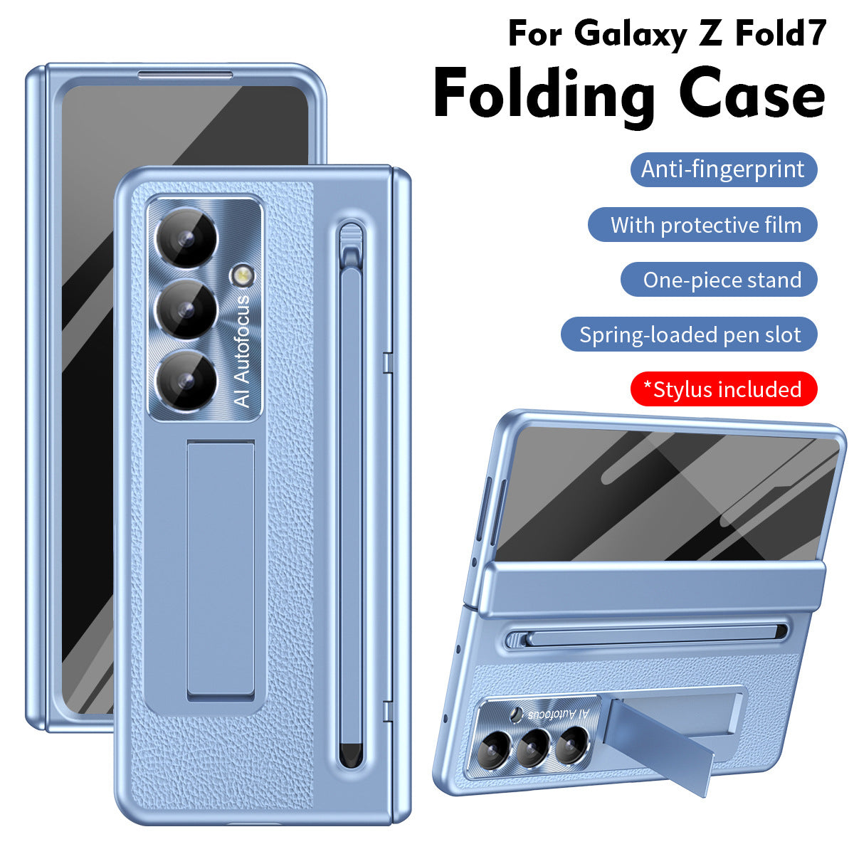 Leather Golden Electroplated Phone Case With Back Screen Glass and Stylus For Galaxy Z Fold 7/6/5/4