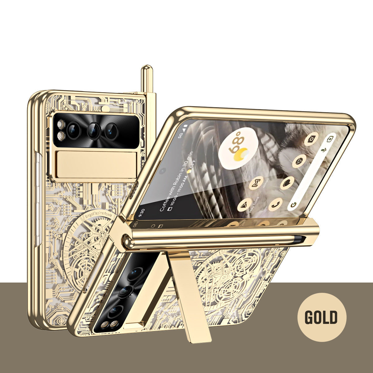 Electroplating Google Pixel Fold Case All Inclusive Double Pen Tray Hinge with Screen Protector and Free stylus - Mycasety Mycasety