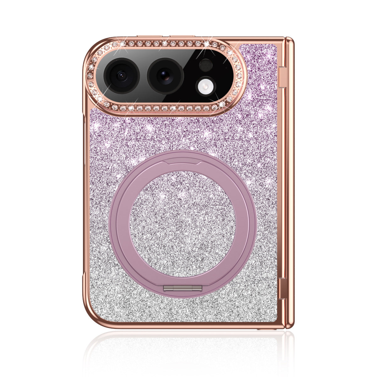 iPhone Duo | Glitter Rhinestone Case Built-in Tempered Glass Film & 360?? Magnetic Ring Stand