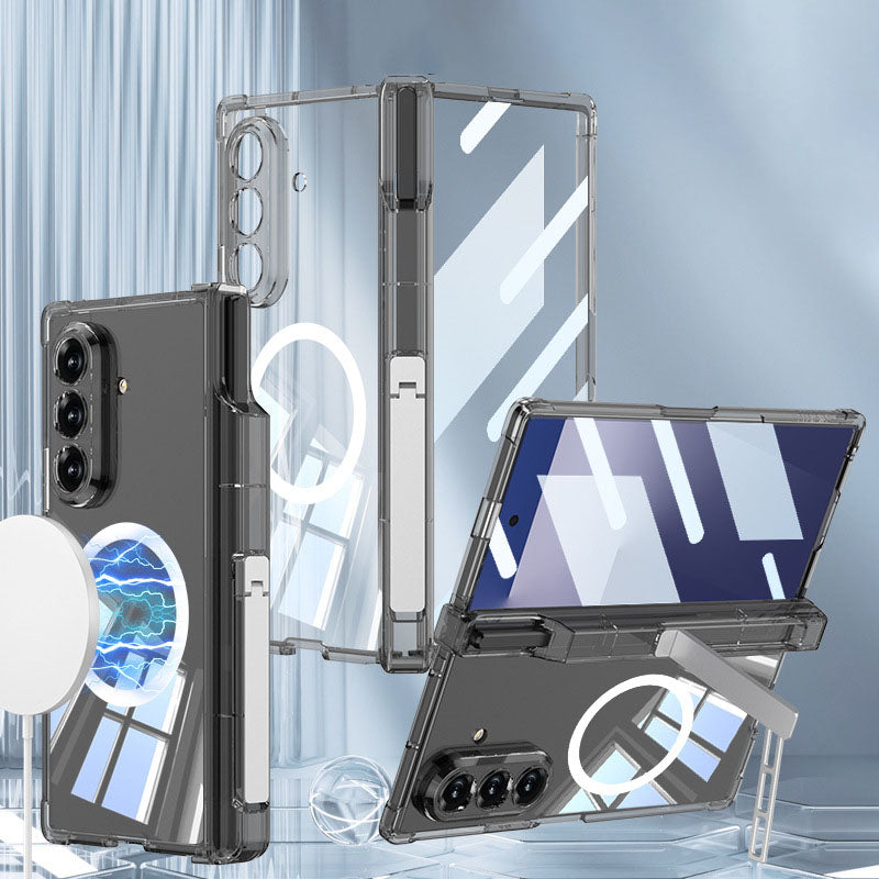 Magnetic Hinge Hidden Bracket All-included Clear Phone Case With Pen Box For Galaxy Z Fold 7/6/5