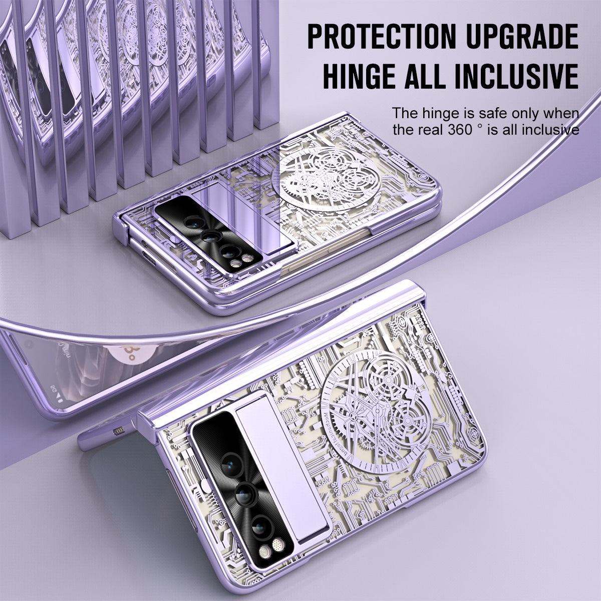 Electroplating Transparent Google Pixel Fold Case All-inclusive Drop-resistantCase with Hinge Protection Aand Kick-stand - Mycasety Mycasety