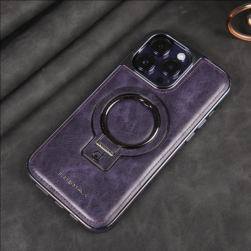 Magnetic Kickstand Anti-Fall Leather Support Wireless Charging iPhone Cases