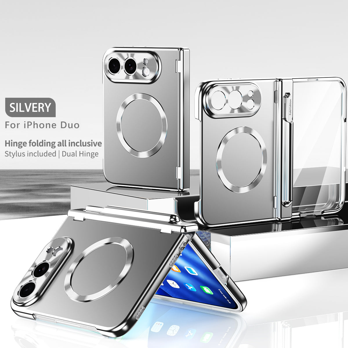 iPhone Duo | Golden Business Phone Case Built-in Tempered Glass Film & Stylus & Two Magnetic Hinge Options