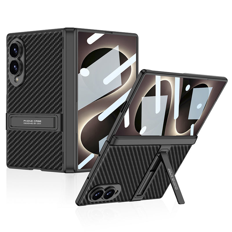 Samsung Galaxy Z Fold8 Magnetic Hinge Leather Kickstand Case with Built-In Screen Protector