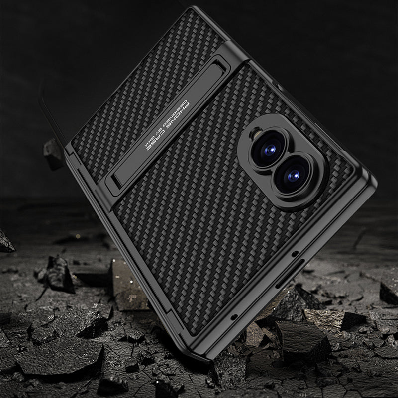 Samsung Galaxy Z Fold8 Magnetic Hinge Leather Kickstand Case with Built-In Screen Protector