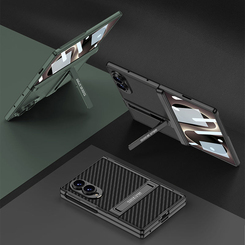 Samsung Galaxy Z Fold8 Magnetic Hinge Leather Kickstand Case with Built-In Screen Protector