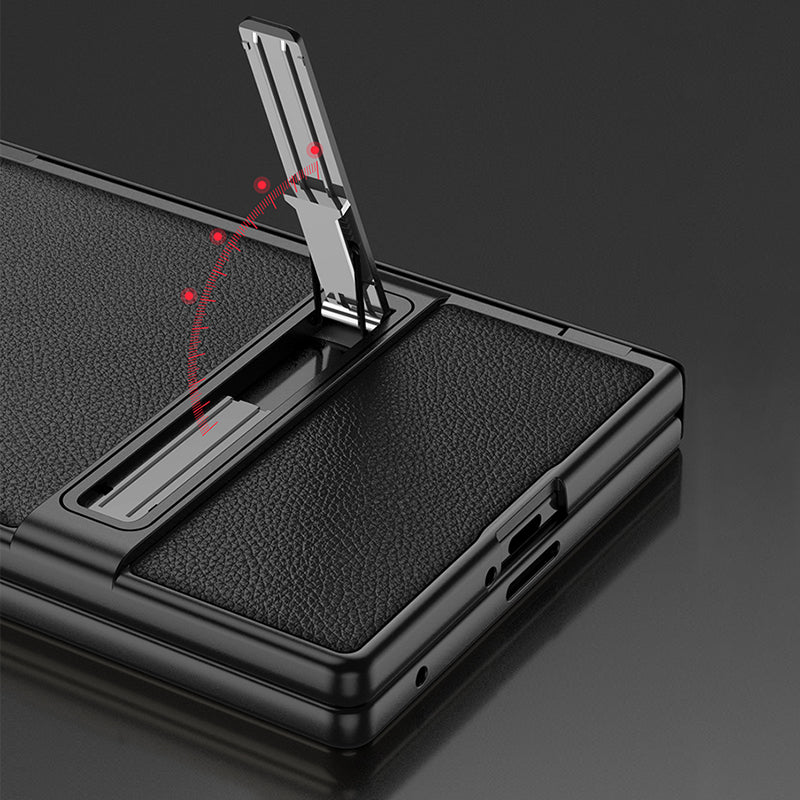 Samsung Galaxy Z Fold8 Magnetic Hinge Leather Kickstand Case with Built-In Screen Protector