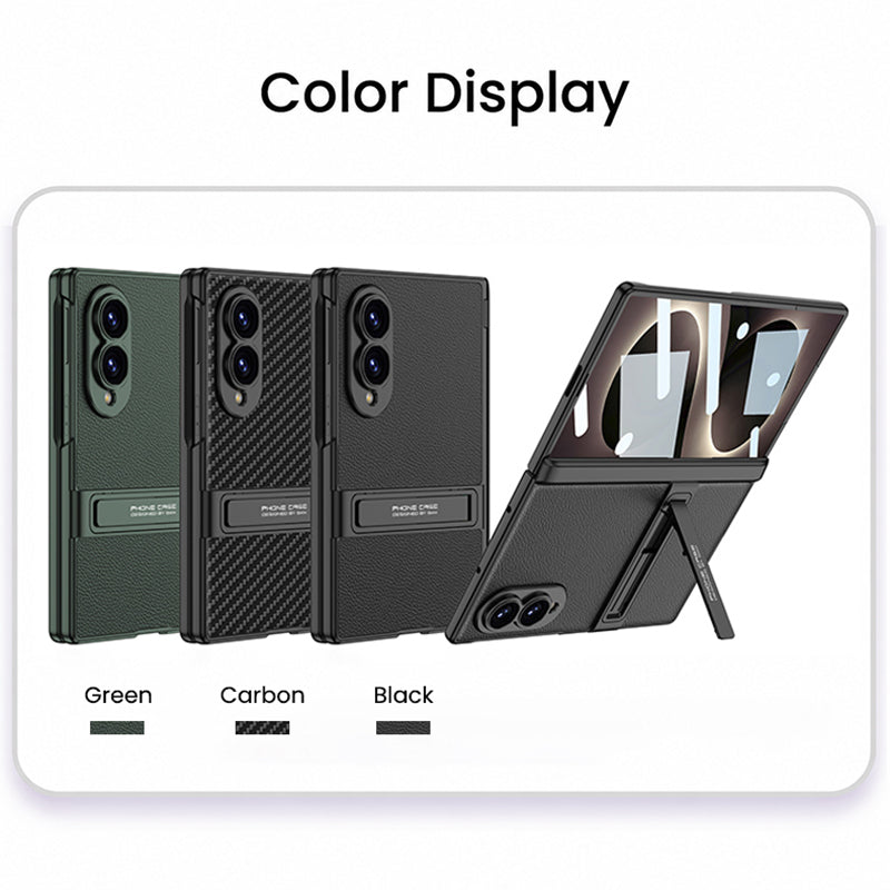 Samsung Galaxy Z Fold8 Magnetic Hinge Leather Kickstand Case with Built-In Screen Protector