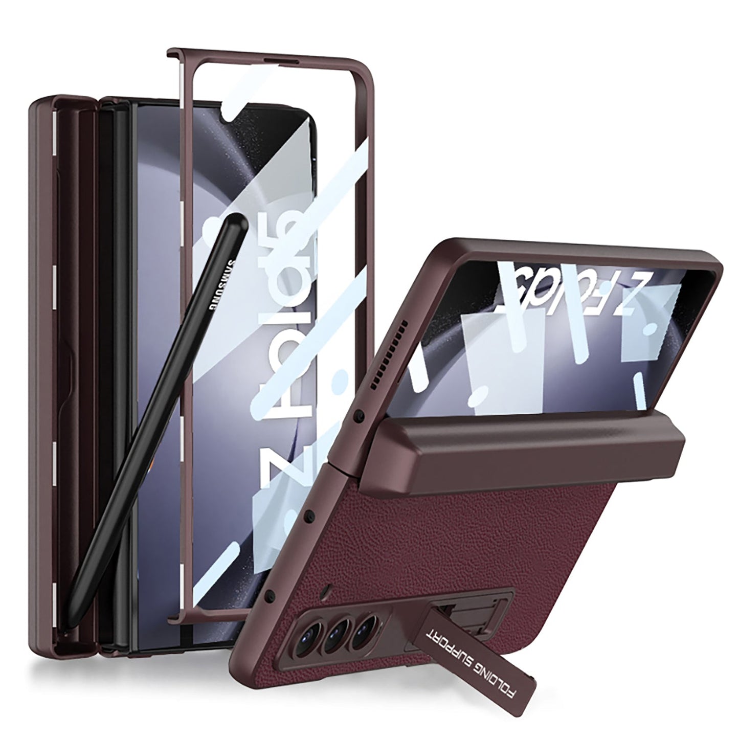 Magnetic Hinge Pen Box Protective Leather Phone Case With Back Screen Glass For Samsung Galaxy Z Fold 5/4/3 5G - mycasety2023 Mycasety