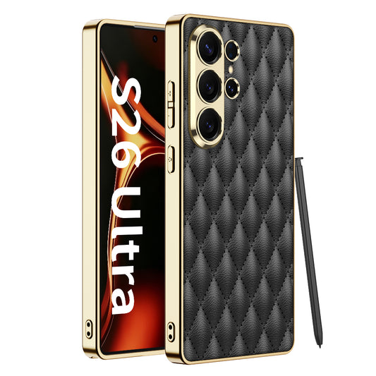 Luxury Diamond Quilted Electroplated Leather Case for Galaxy S26 Ultra