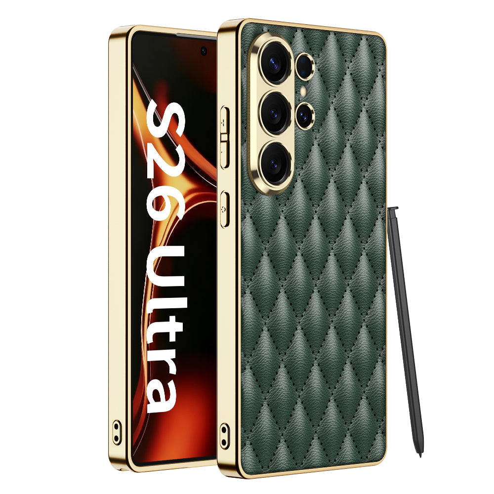 Luxury Diamond Quilted Electroplated Leather Case for Galaxy S26 Ultra