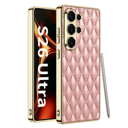 Luxury Diamond Quilted Electroplated Leather Case for Galaxy S26 Ultra