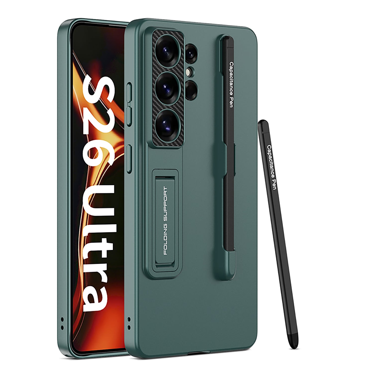 Green ultra thin kickstand case with pen slot and stylus for Samsung Galaxy S26 Ultra